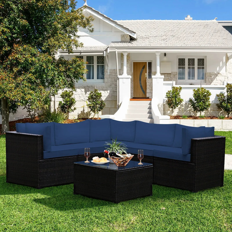 6 Pieces Patio Furniture Sofa Set with Cushions for Outdoor by DirectDeals