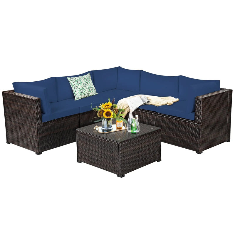6 Pieces Patio Furniture Sofa Set with Cushions for Outdoor by DirectDeals