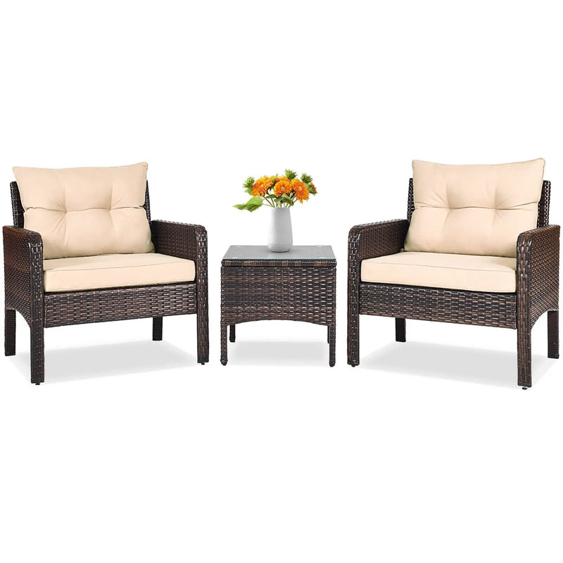 3 Pcs Outdoor Patio Rattan Conversation Set with Seat Cushions-Black by DirectDeals