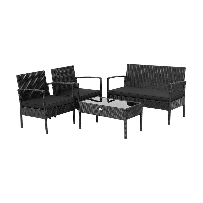4 Pieces Patio Rattan Furniture Set with Cushion by DirectDeals