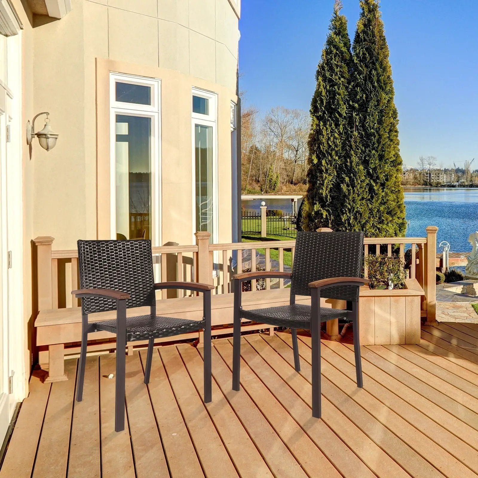 Set of 2 Outdoor Patio PE Rattan Dining Chairs by DirectDeals