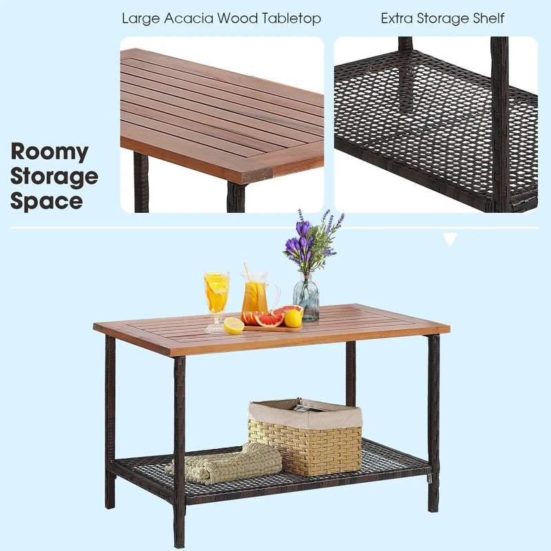 4 Pieces Patio Rattan Acacia Wood Furniture Set with Cushions and Armrest by DirectDeals