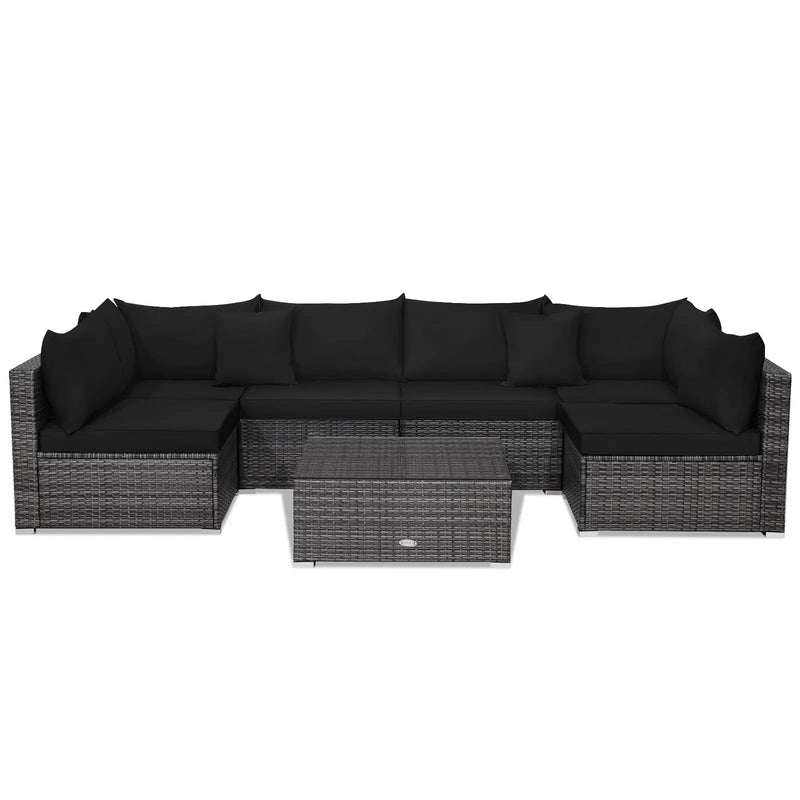 7 Pieces Patio Rattan Furniture Set Sectional Sofa Garden Cushion by DirectDeals