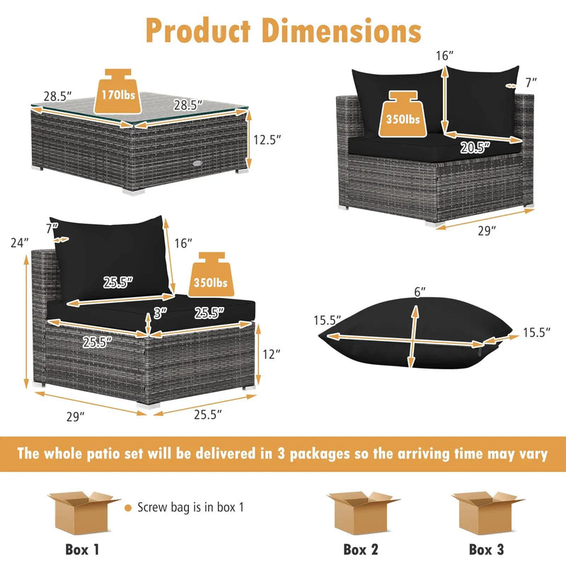 7 Pieces Patio Rattan Furniture Set Sectional Sofa Garden Cushion by DirectDeals