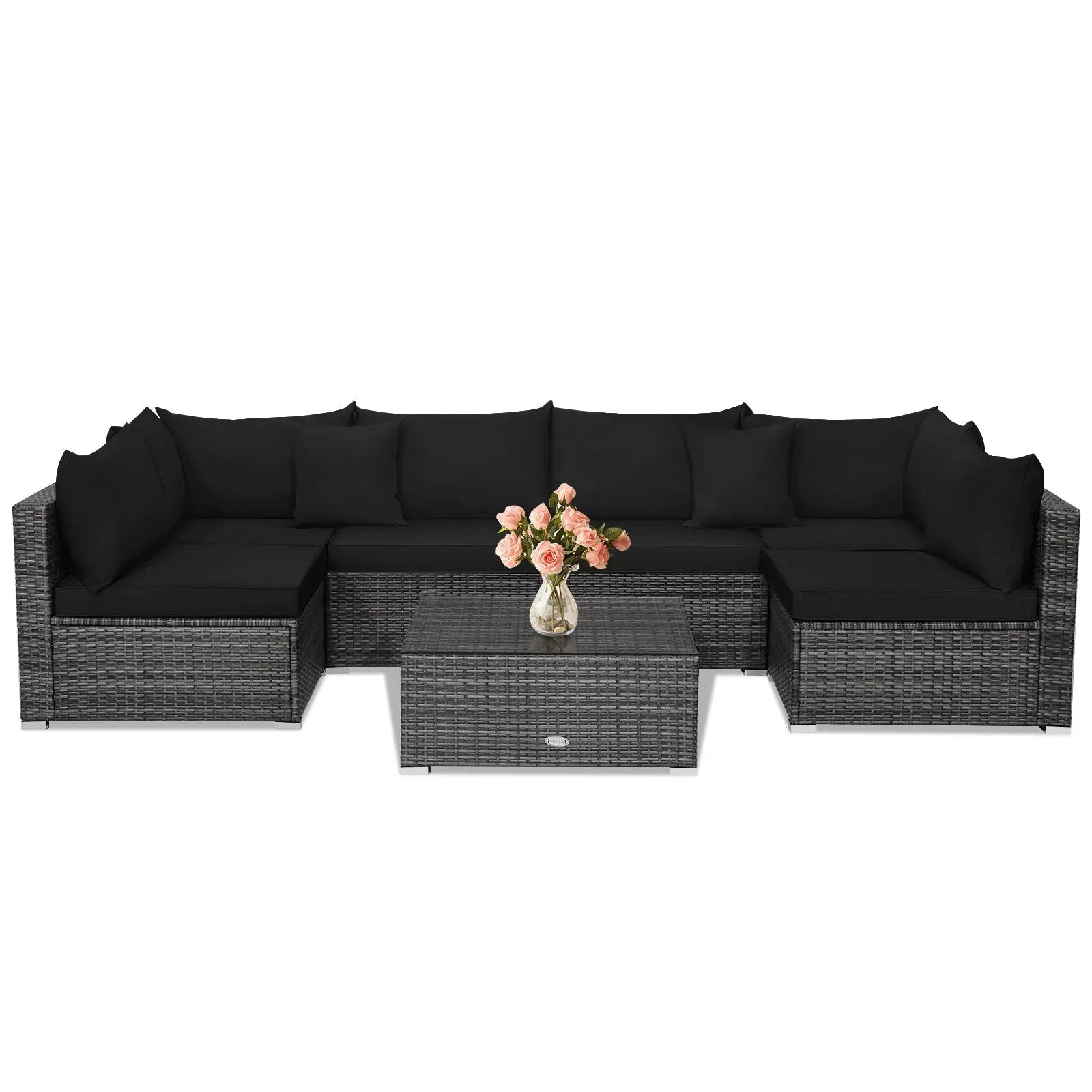 7 Pieces Patio Rattan Furniture Set Sectional Sofa Garden Cushion by DirectDeals