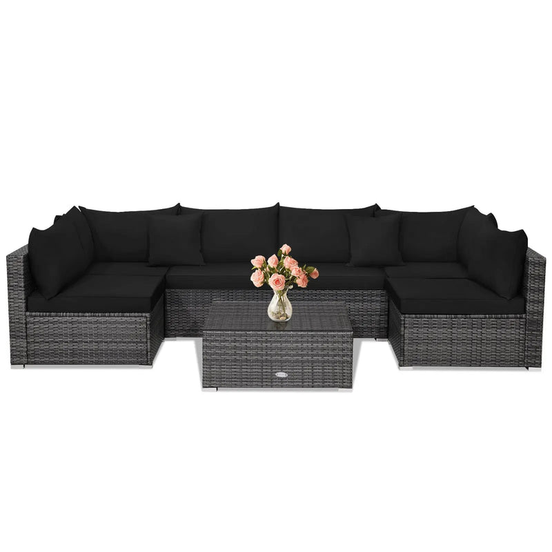 7 Pieces Patio Rattan Furniture Set Sectional Sofa Garden Cushion by DirectDeals