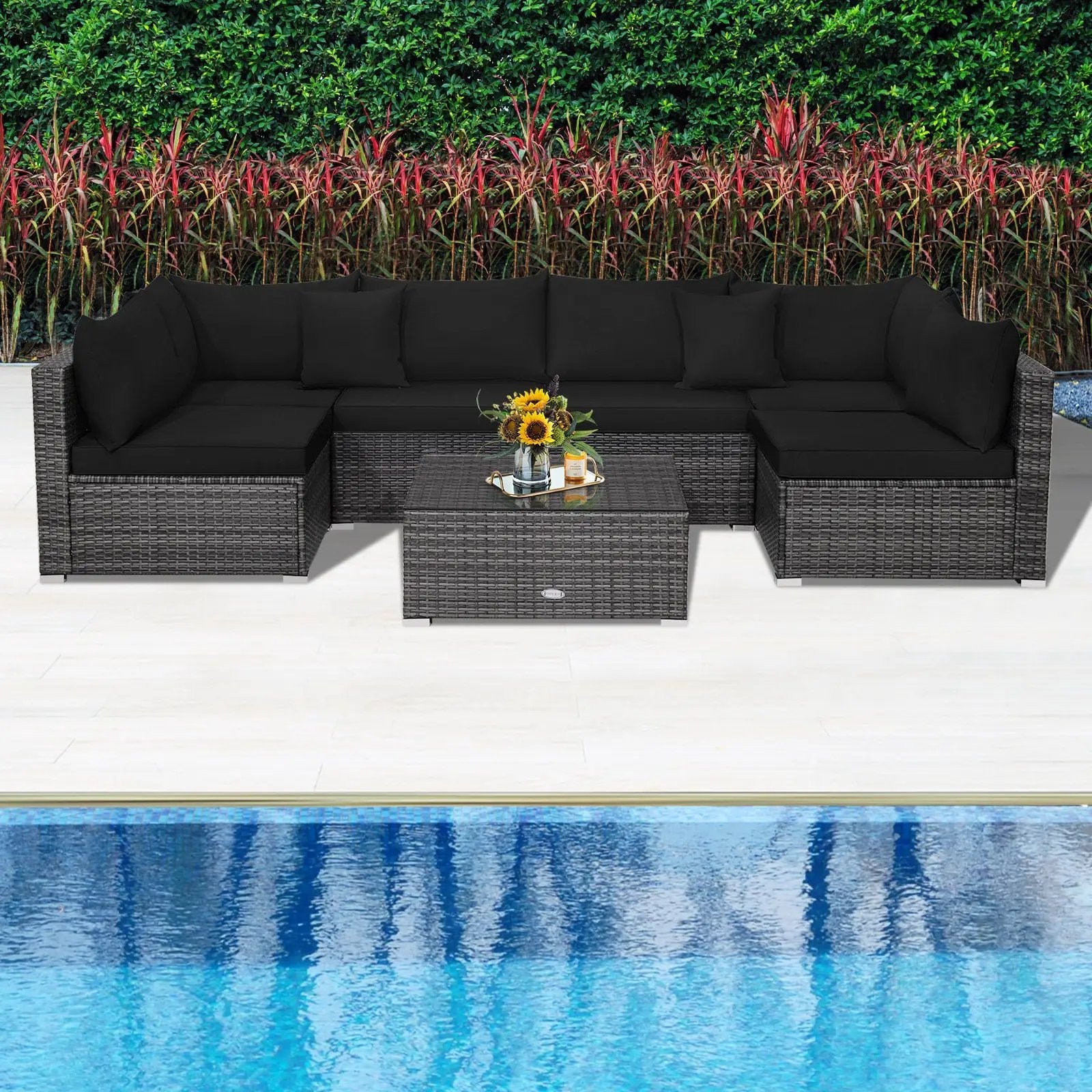 7 Pieces Patio Rattan Furniture Set Sectional Sofa Garden Cushion by DirectDeals