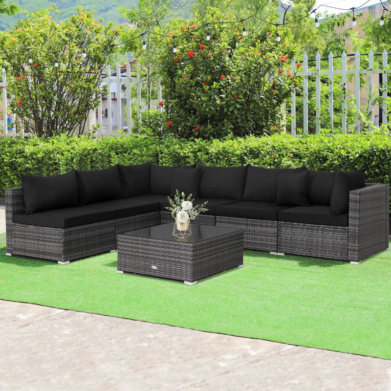7 Pieces Patio Rattan Furniture Set Sectional Sofa Garden Cushion by DirectDeals