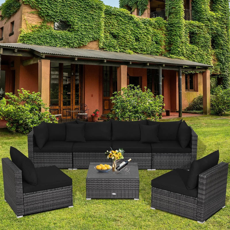 7 Pieces Patio Rattan Furniture Set Sectional Sofa Garden Cushion by DirectDeals