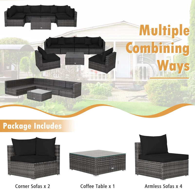 7 Pieces Patio Rattan Furniture Set Sectional Sofa Garden Cushion by DirectDeals