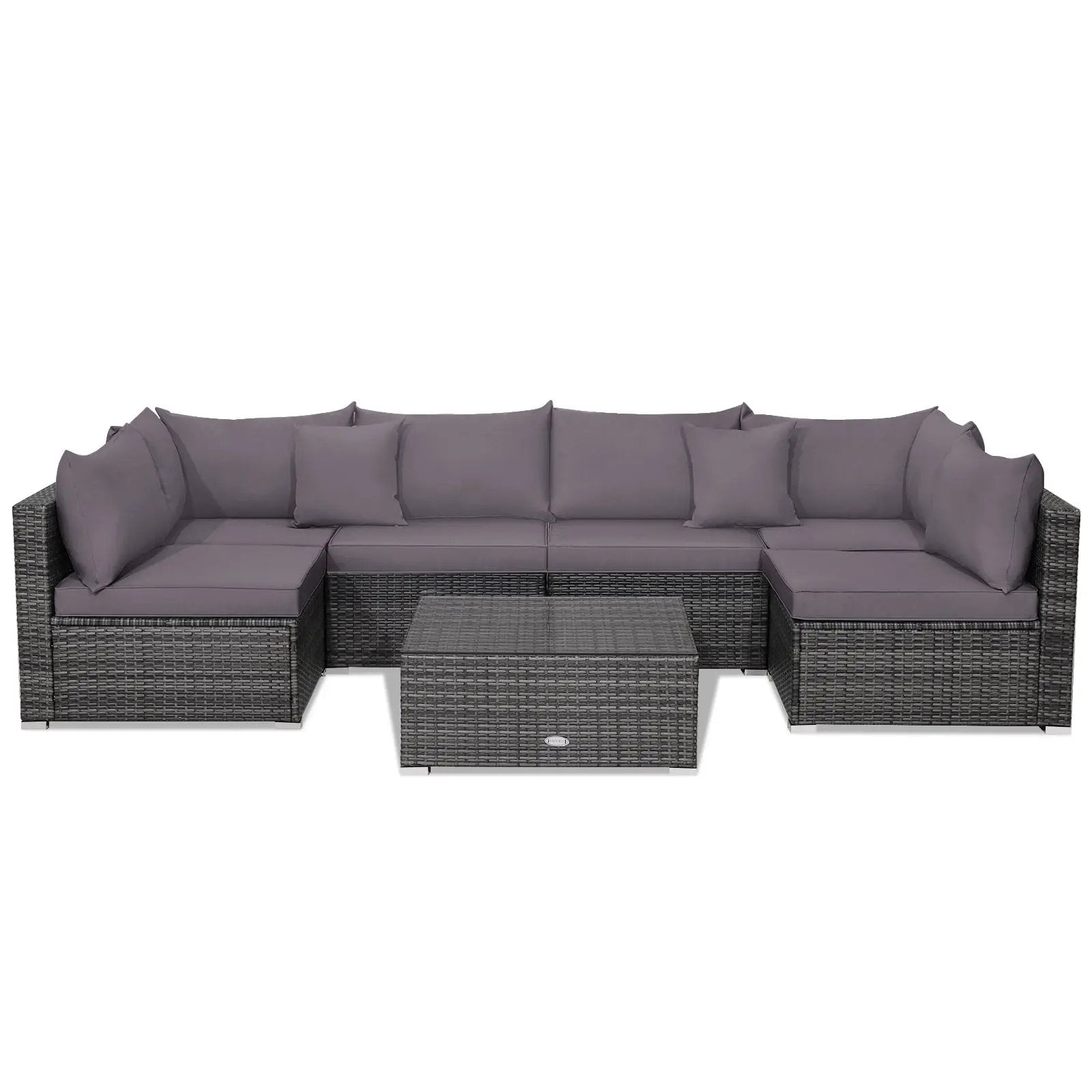 7 Pieces Patio Rattan Furniture Set Sectional Sofa Garden Cushion by DirectDeals