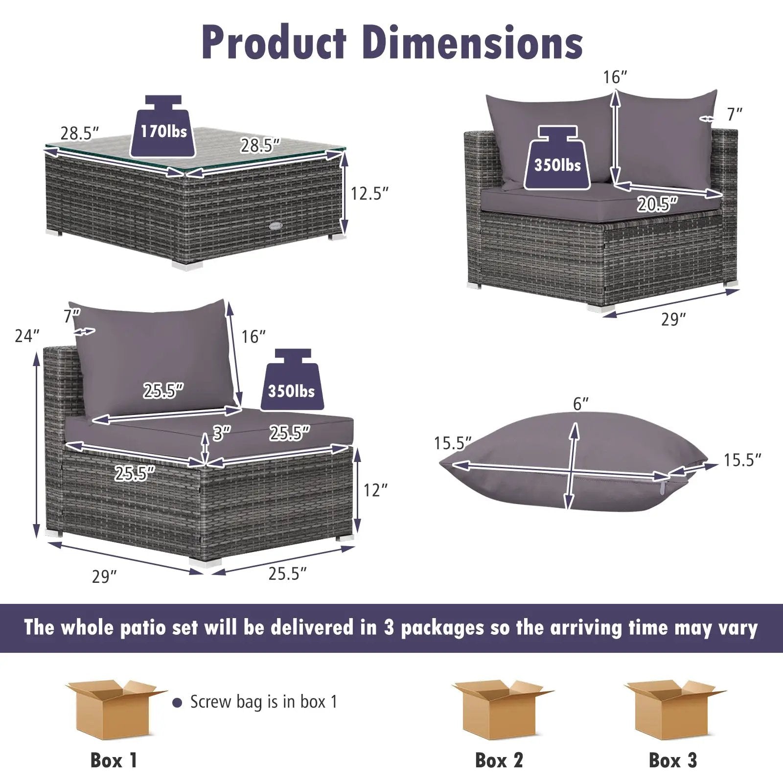 7 Pieces Patio Rattan Furniture Set Sectional Sofa Garden Cushion by DirectDeals
