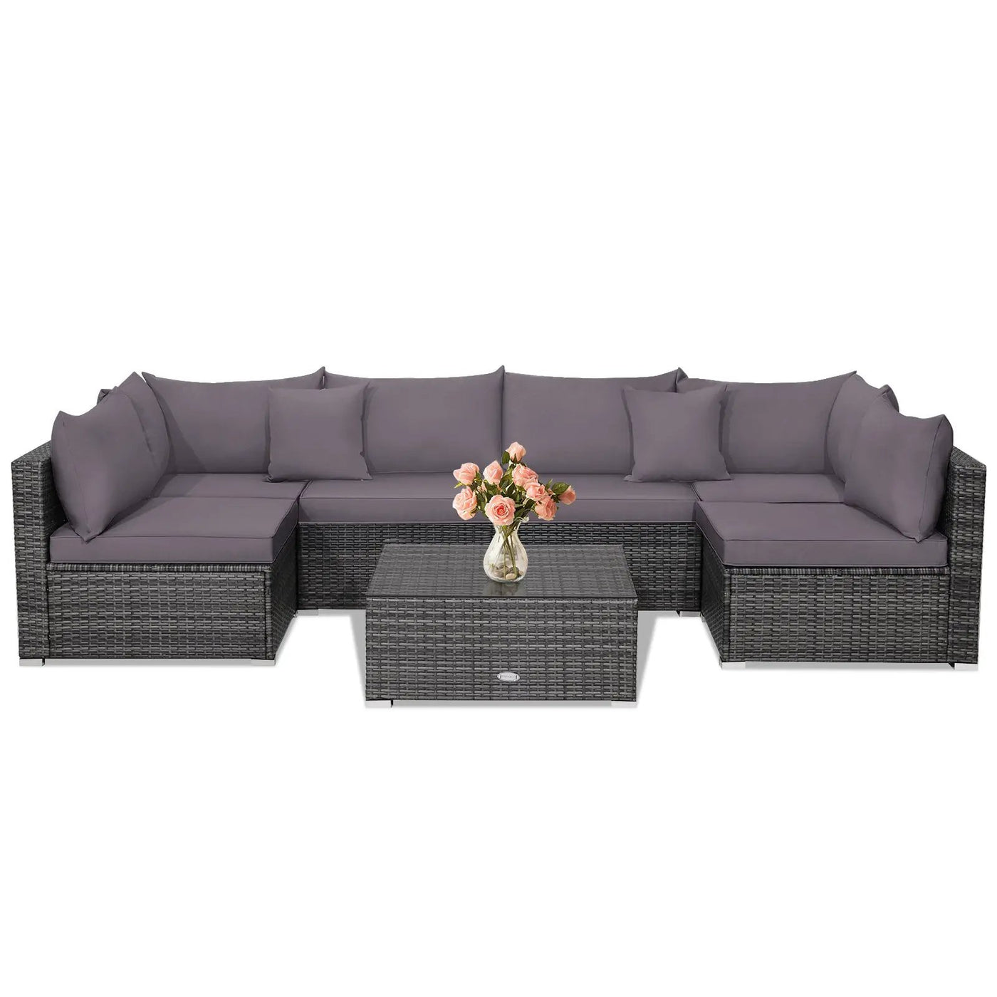 7 Pieces Patio Rattan Furniture Set Sectional Sofa Garden Cushion by DirectDeals