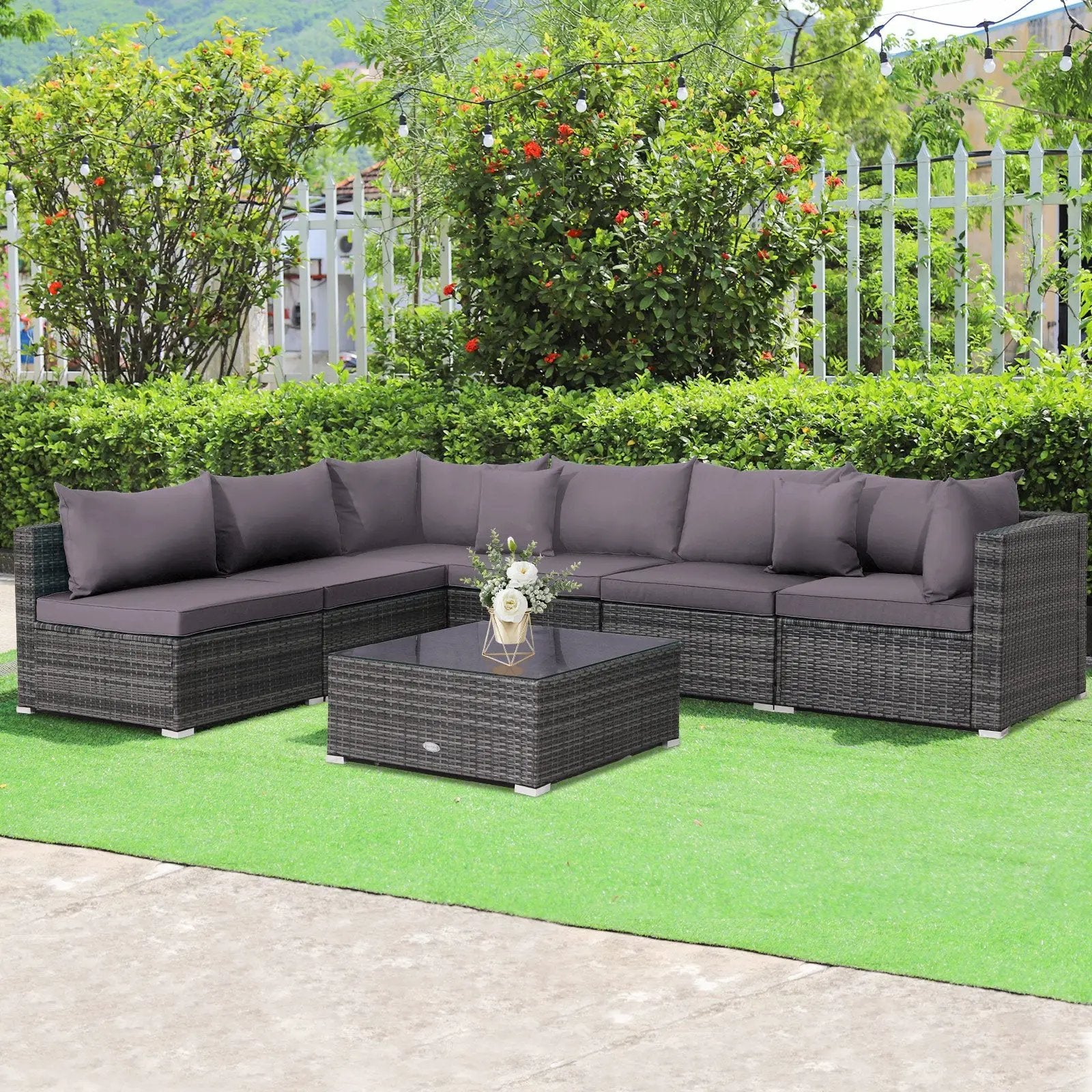 7 Pieces Patio Rattan Furniture Set Sectional Sofa Garden Cushion by DirectDeals