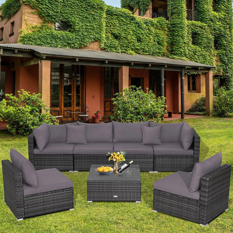 7 Pieces Patio Rattan Furniture Set Sectional Sofa Garden Cushion by DirectDeals