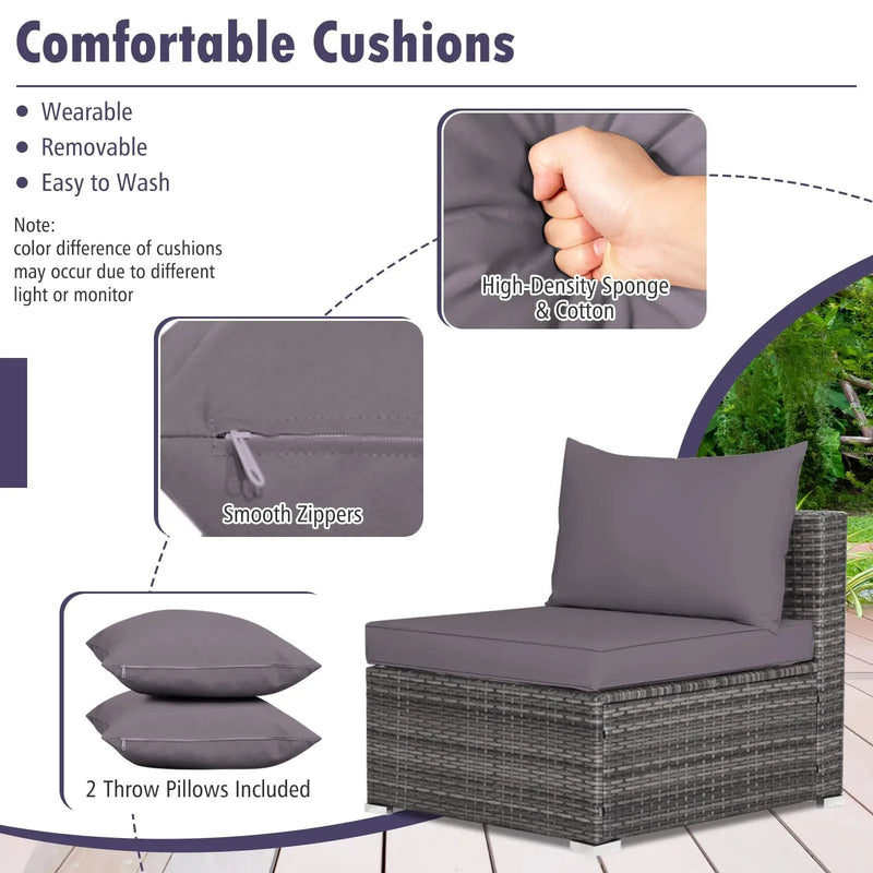 7 Pieces Patio Rattan Furniture Set Sectional Sofa Garden Cushion by DirectDeals