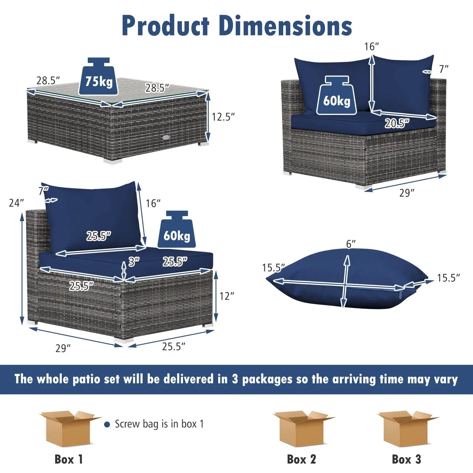 7 Pieces Patio Rattan Furniture Set Sectional Sofa Garden Cushion by DirectDeals