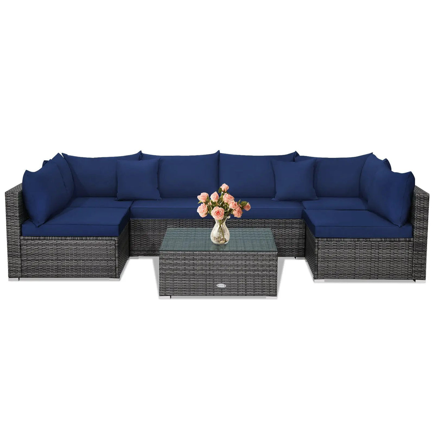 7 Pieces Patio Rattan Furniture Set Sectional Sofa Garden Cushion by DirectDeals