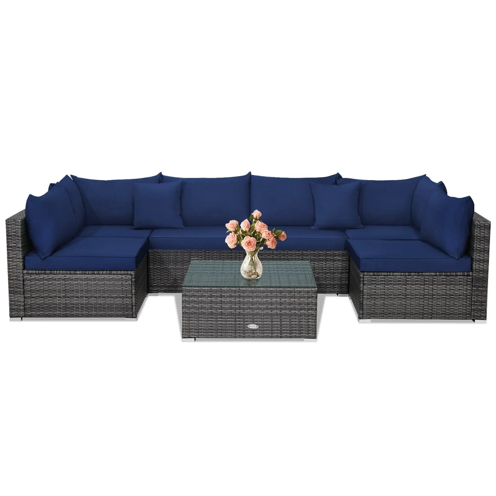 7 Pieces Patio Rattan Furniture Set Sectional Sofa Garden Cushion by DirectDeals