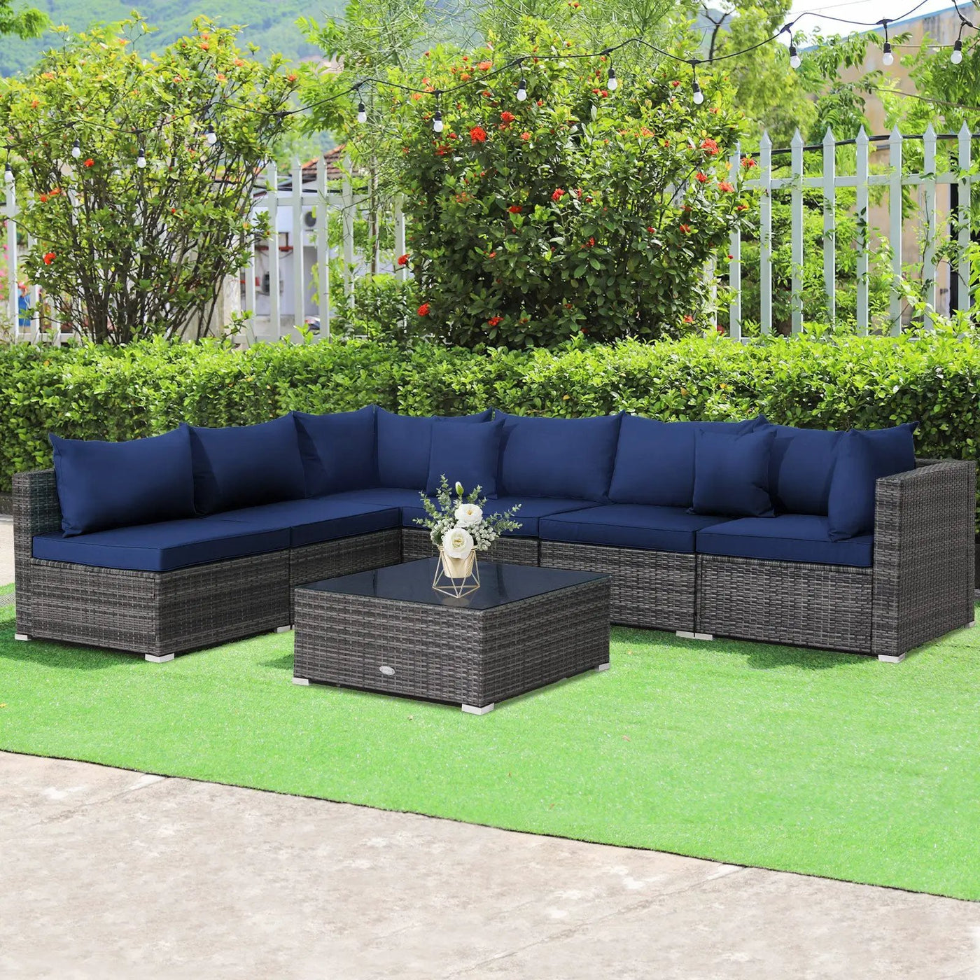 7 Pieces Patio Rattan Furniture Set Sectional Sofa Garden Cushion by DirectDeals