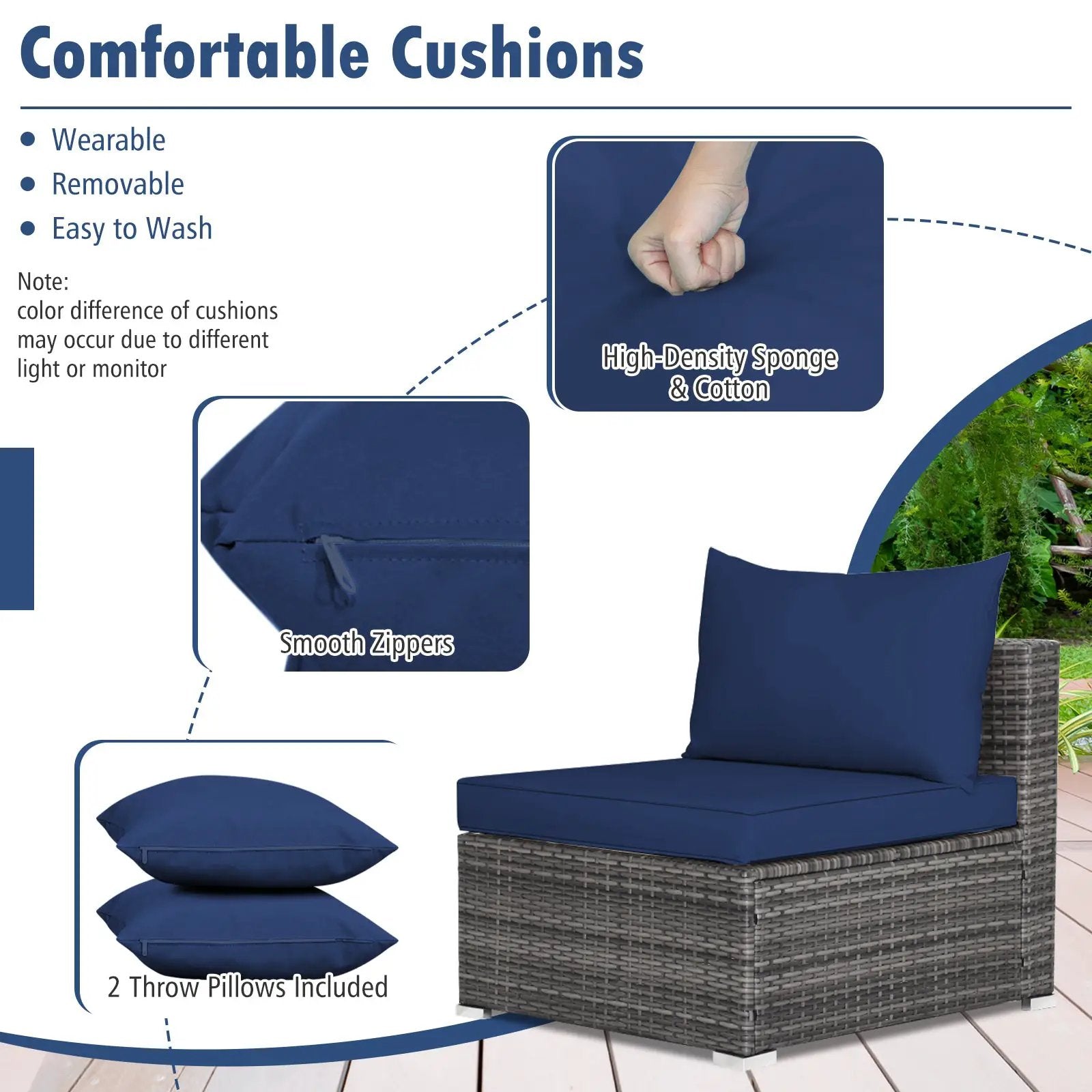 7 Pieces Patio Rattan Furniture Set Sectional Sofa Garden Cushion by DirectDeals