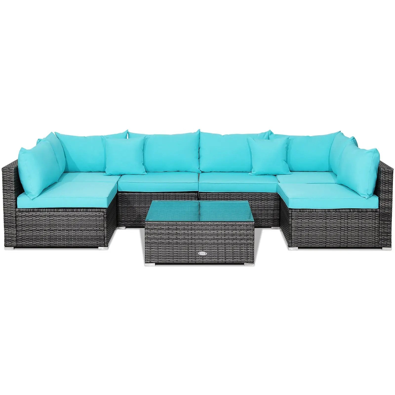 7 Pieces Patio Rattan Furniture Set Sectional Sofa Garden Cushion by DirectDeals