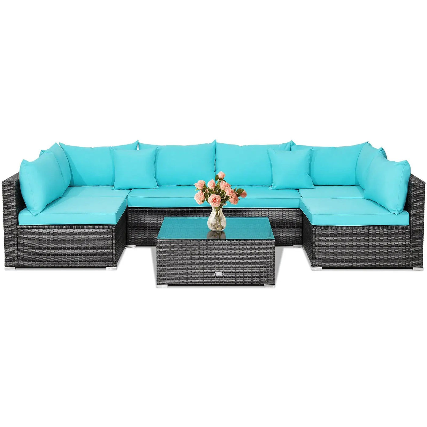 7 Pieces Patio Rattan Furniture Set Sectional Sofa Garden Cushion by DirectDeals