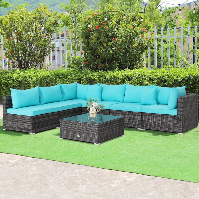 7 Pieces Patio Rattan Furniture Set Sectional Sofa Garden Cushion by DirectDeals