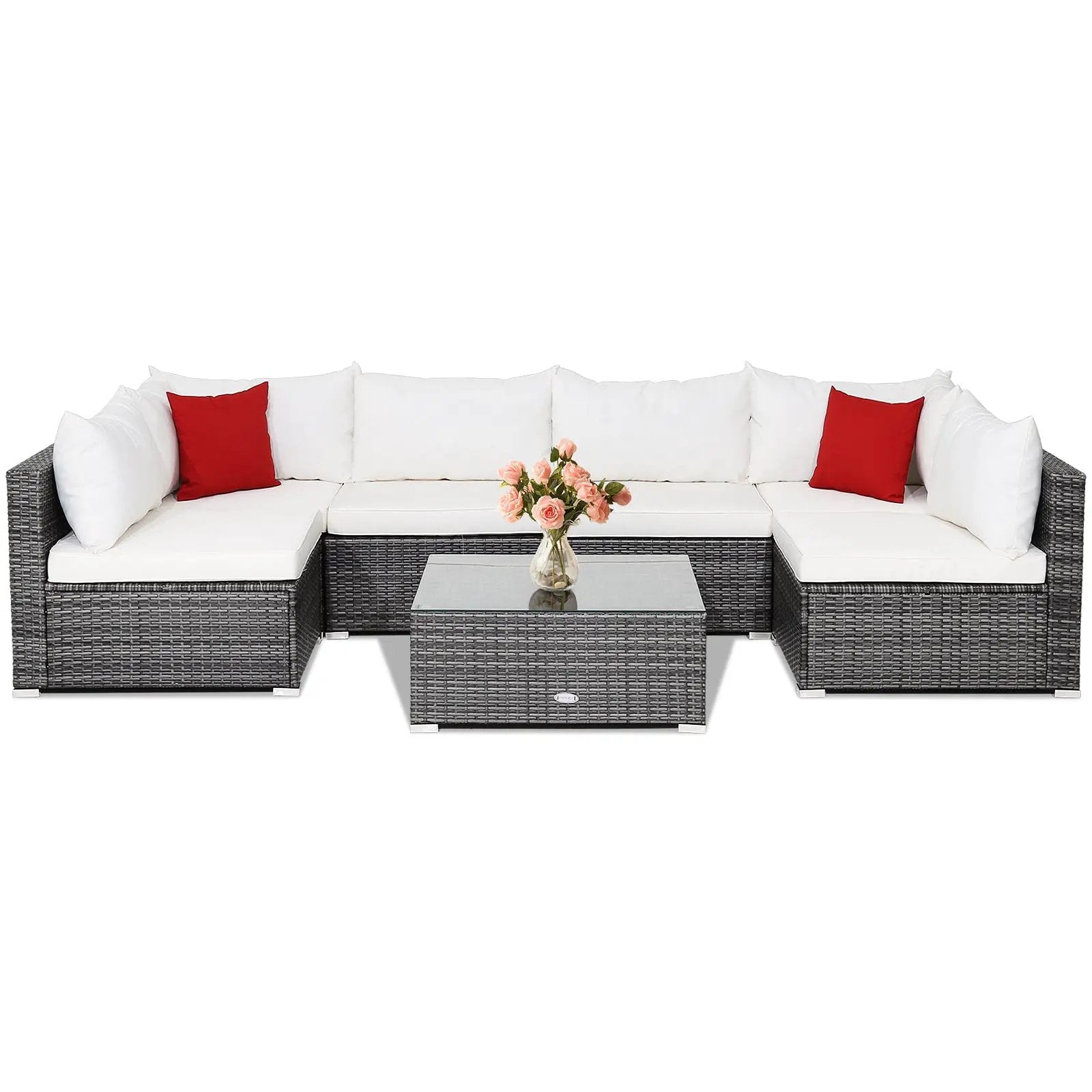 7 Pieces Patio Rattan Furniture Set Sectional Sofa Garden Cushion by DirectDeals
