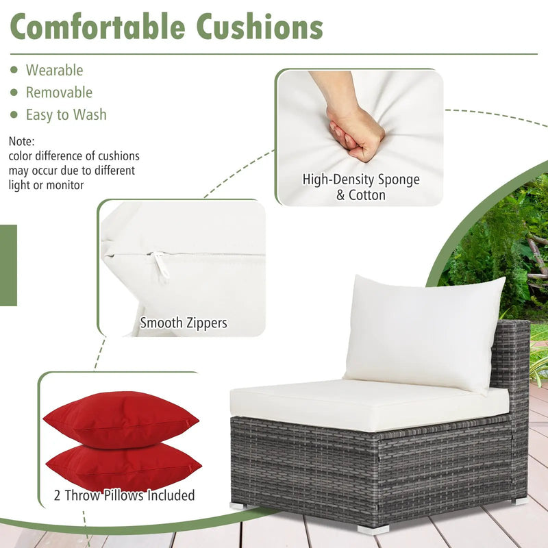 7 Pieces Patio Rattan Furniture Set Sectional Sofa Garden Cushion by DirectDeals