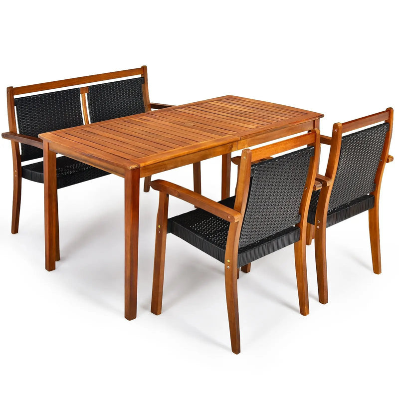 4 Pieces Acacia Wood Patio Rattan Dining Furniture Set by DirectDeals