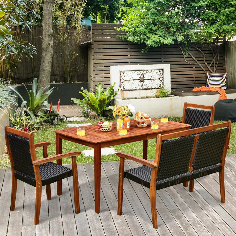 4 Pieces Acacia Wood Patio Rattan Dining Furniture Set by DirectDeals