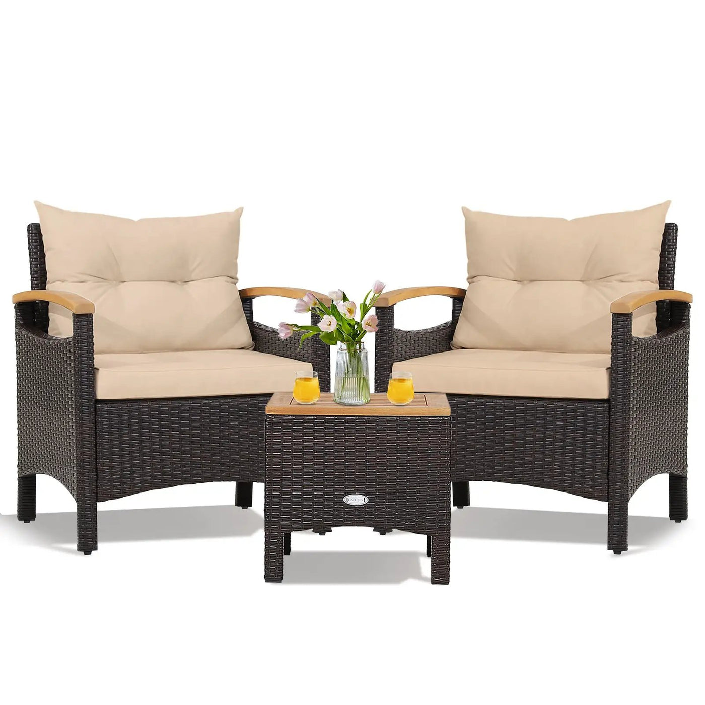 3 Pieces Patio Rattan Furniture Set with Removable Cushion by DirectDeals