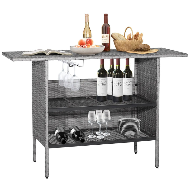 Outdoor Patio Wicker Bar Table with Metal Shelves by DirectDeals