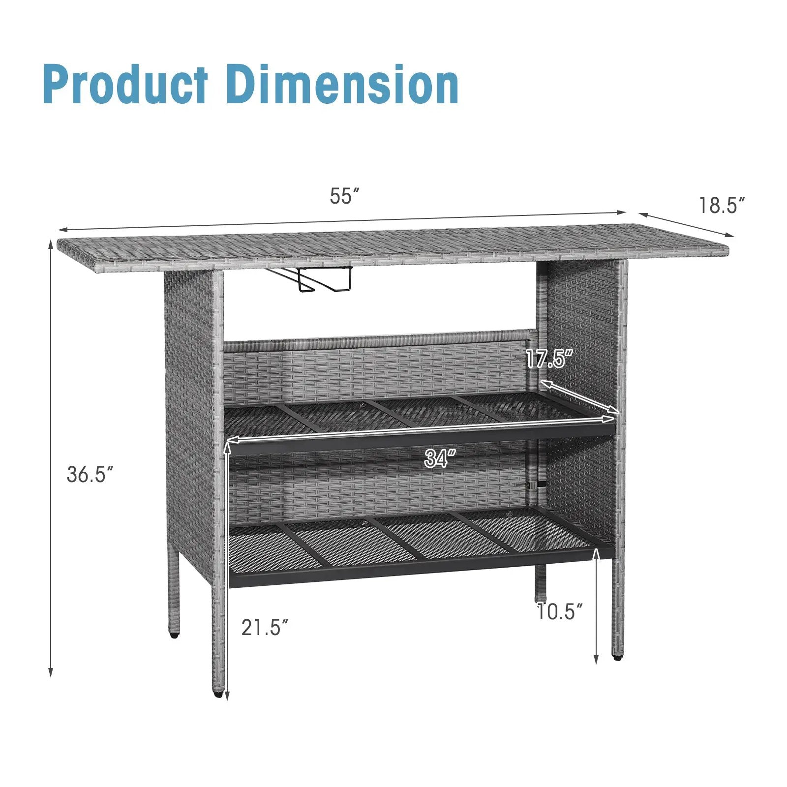 Outdoor Patio Wicker Bar Table with Metal Shelves by DirectDeals
