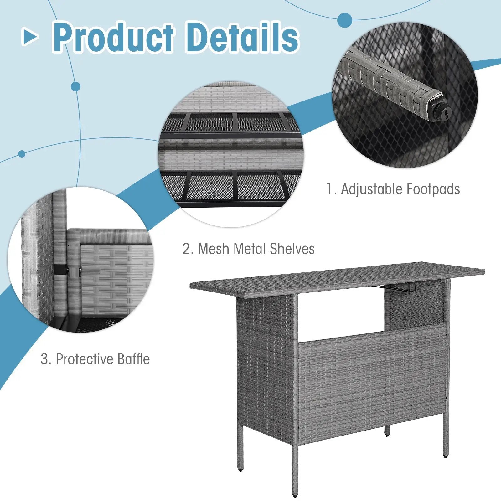 Outdoor Patio Wicker Bar Table with Metal Shelves by DirectDeals