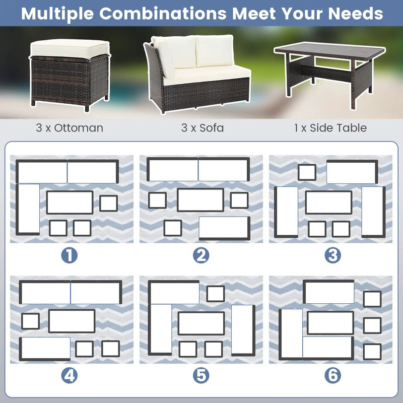 7 Pieces Wicker Patio Furniture Set-White by DirectDeals