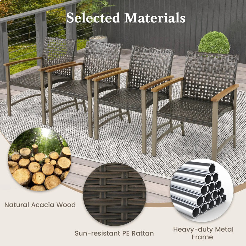 Set of 4 Patio Rattan Dining Chairs with Acacia Wood Armrests-Set of 4 by DirectDeals