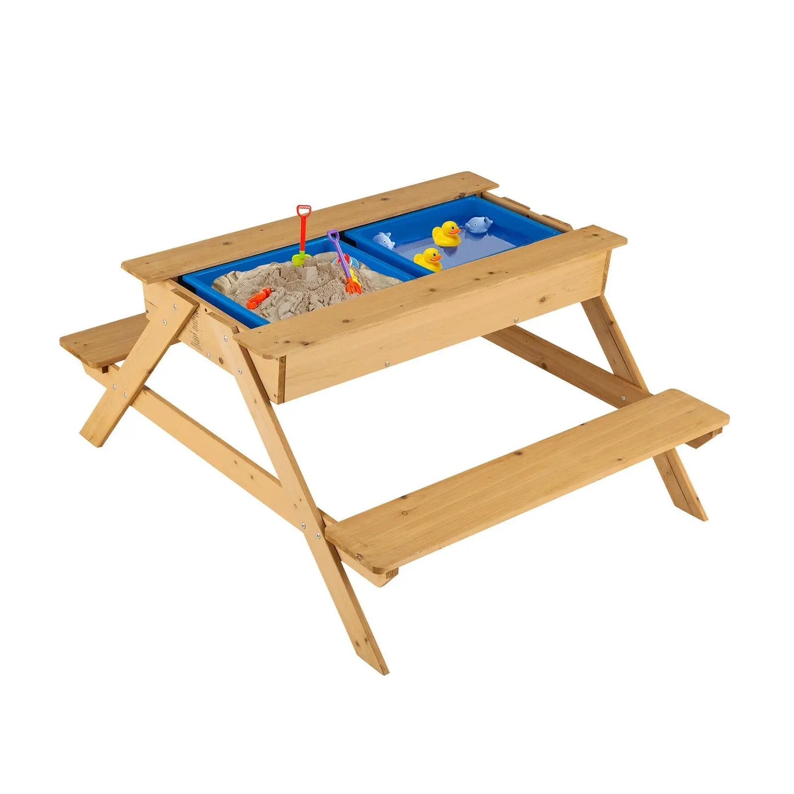 3-in-1 Kids Picnic Table Wooden Outdoor Water Sand Table with Play Boxes by DirectDeals