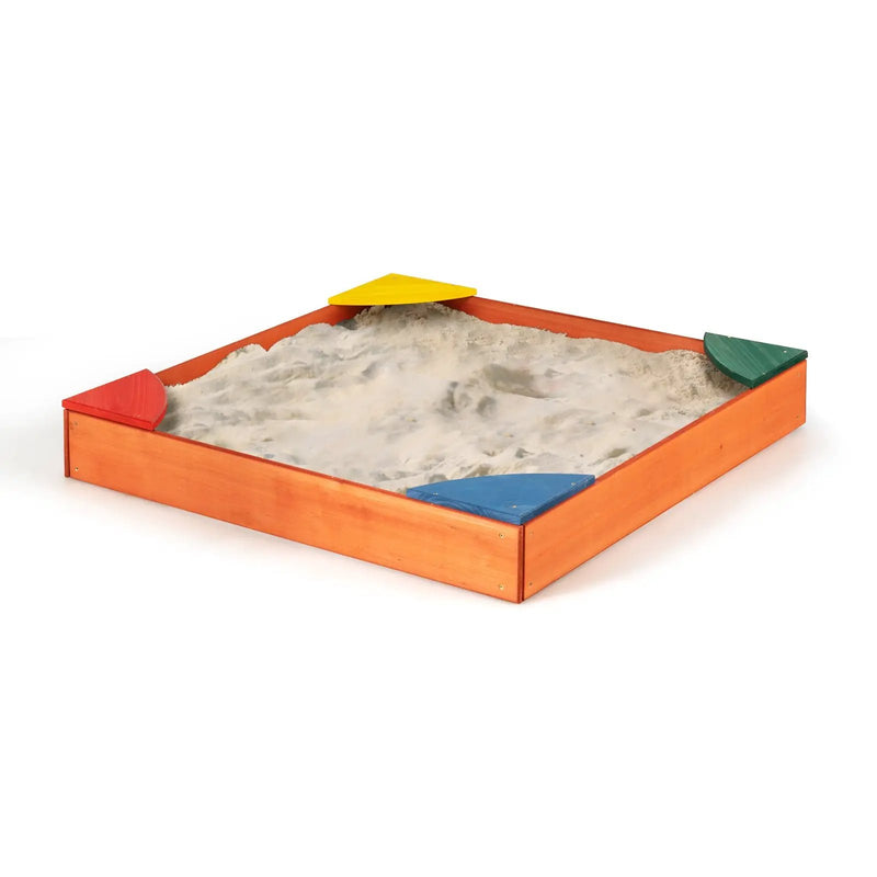 Kids Outdoor Wooden Backyard Sandbox with Built-in Corner Seating by DirectDeals