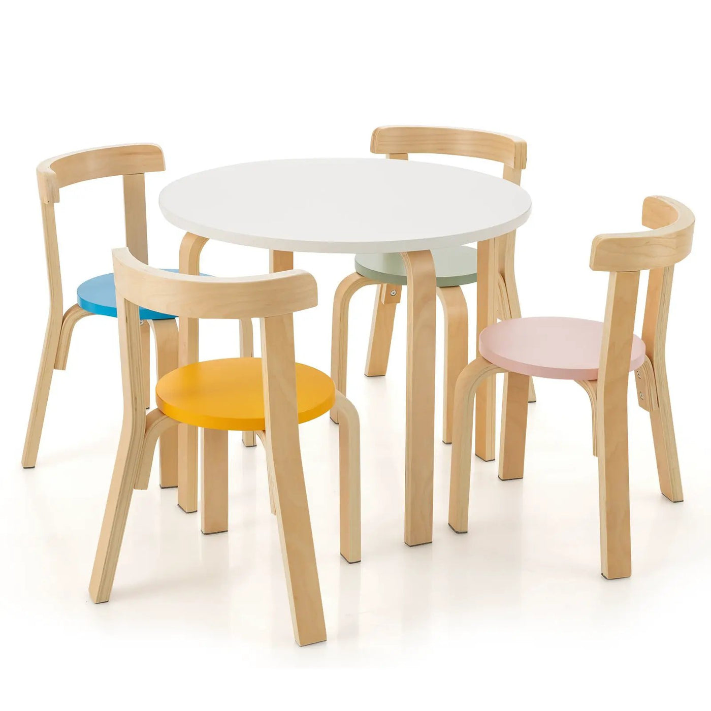 5-Piece Kids Wooden Curved Back Activity Table and Chair Set with