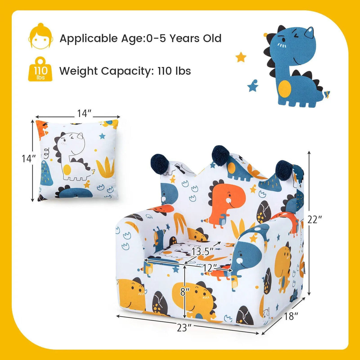 High-density Padding Kids Sofa with Armrest and Extra Pilow by DirectDeals