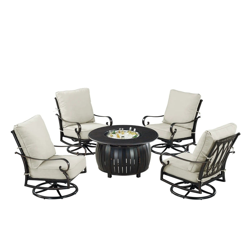 Black Aluminum Fire Table Set with Four Club Chairs by Sharicks