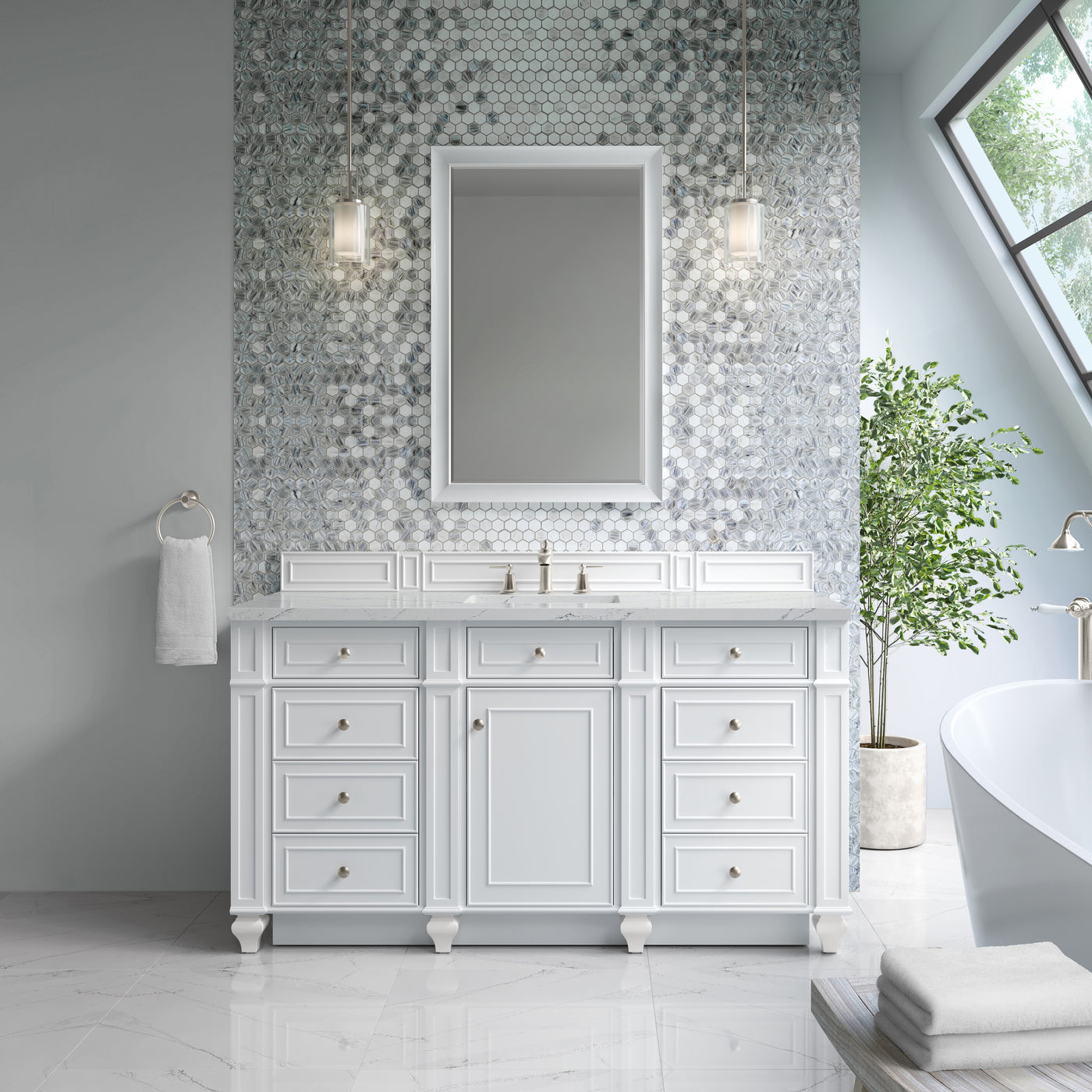 James Martin Bristol 60" Single Bathroom Vanity, Bright White by James Martin