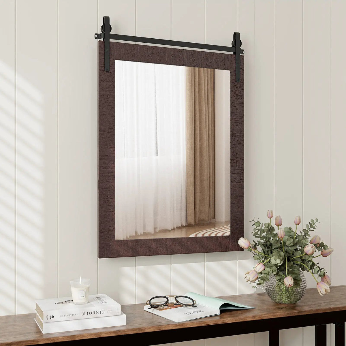 30 x 22 Inch Wall Mount Mirror with Wood Frame by DirectDeals