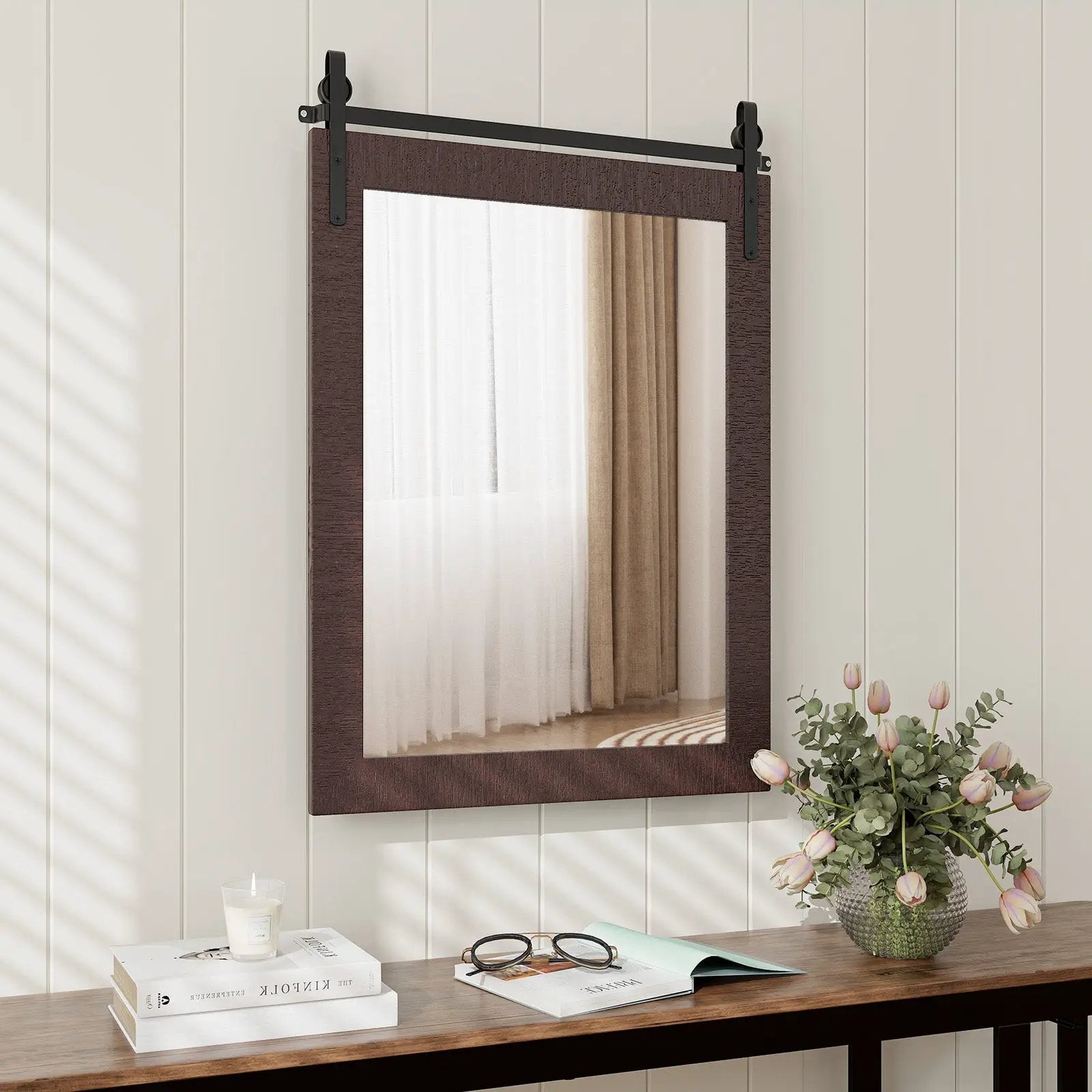 30 x 22 Inch Wall Mount Mirror with Wood Frame by DirectDeals