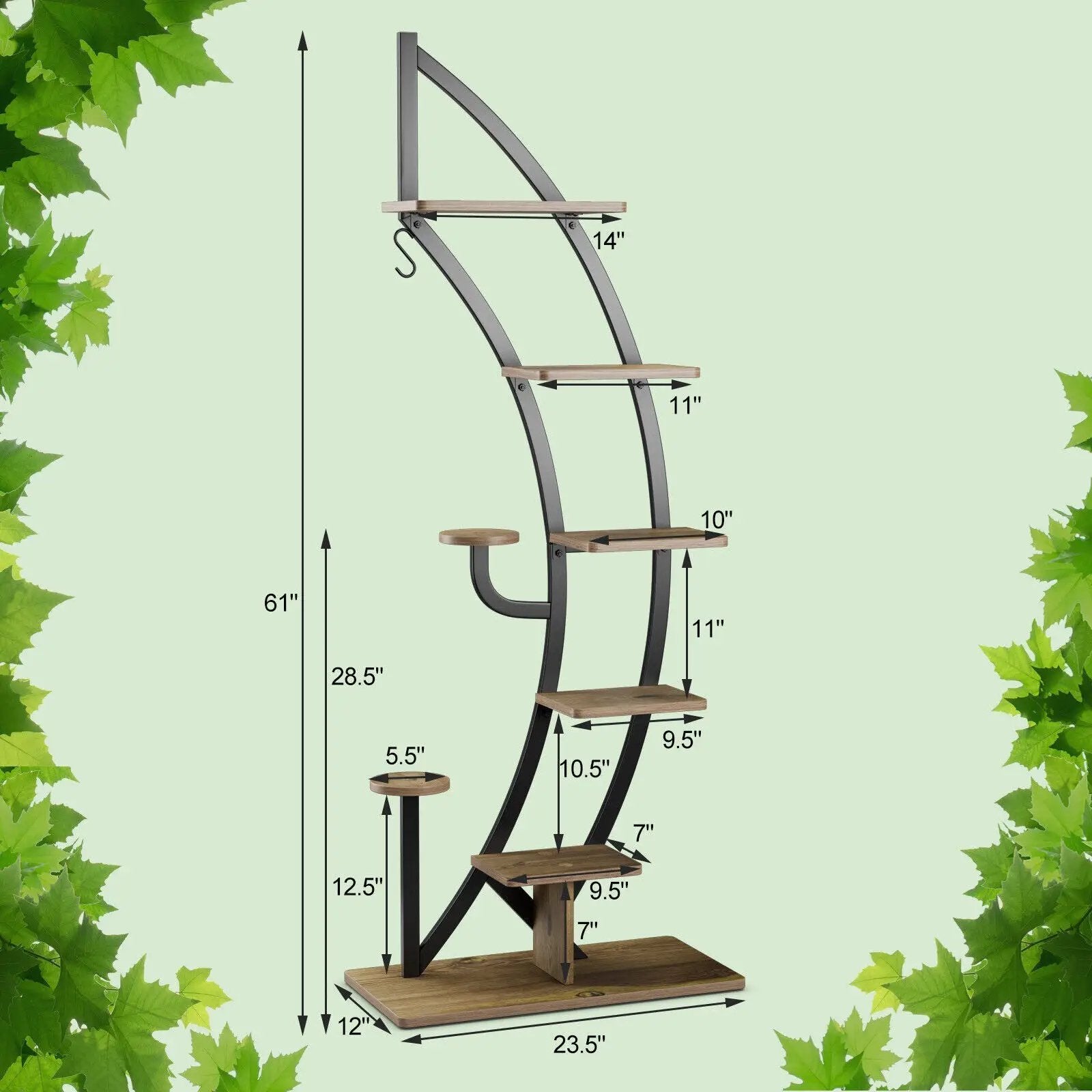 6-Tier 9 Potted Metal Plant Stand Holder Display Shelf with Hook-White by DirectDeals