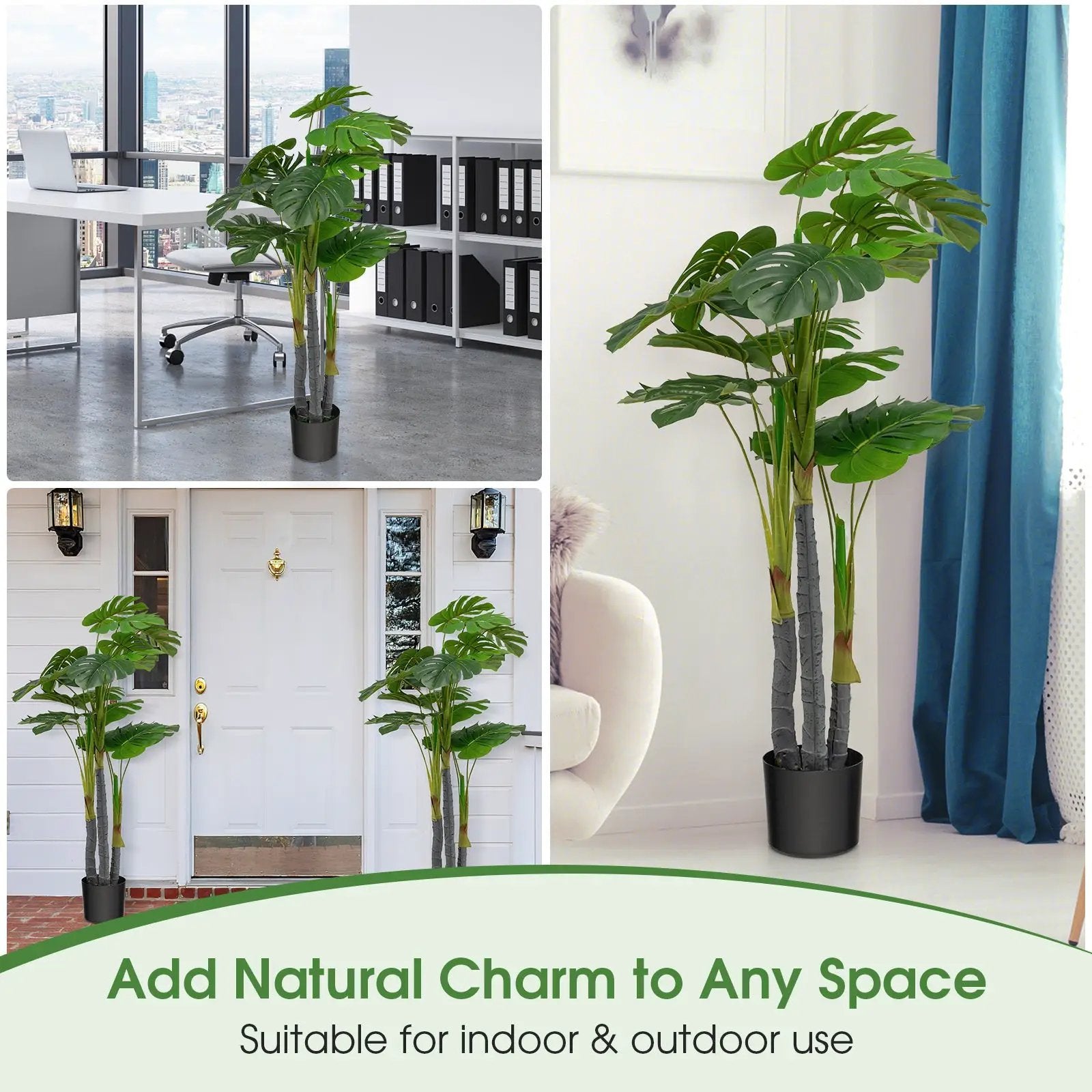 4 Feet Artificial Tree Artificial Monstera Palm Tree Fake Plant by DirectDeals
