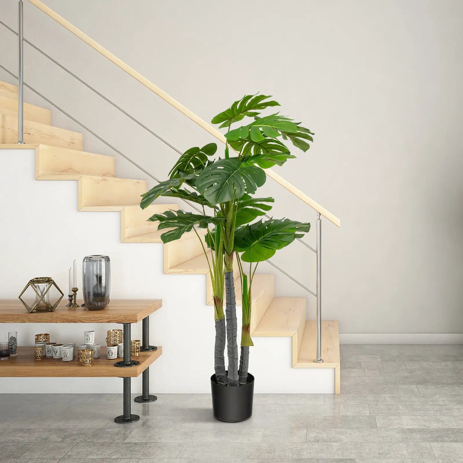 4 Feet Artificial Tree Artificial Monstera Palm Tree Fake Plant by DirectDeals