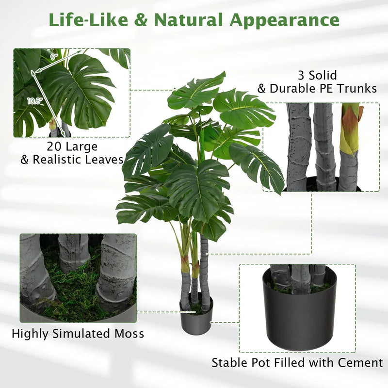 4 Feet Artificial Tree Artificial Monstera Palm Tree Fake Plant by DirectDeals